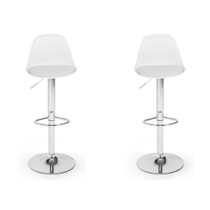 Kit 2 Banquetas Giratória Alta com Assento e Encosto na Cor Branca - Base Cromada e Apoio para Os Pé