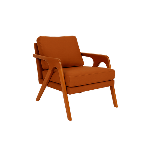 Poltrona Mona Luxo Madeira Maciça Linho Terracota para Sala de Estar Decorativa Moderna