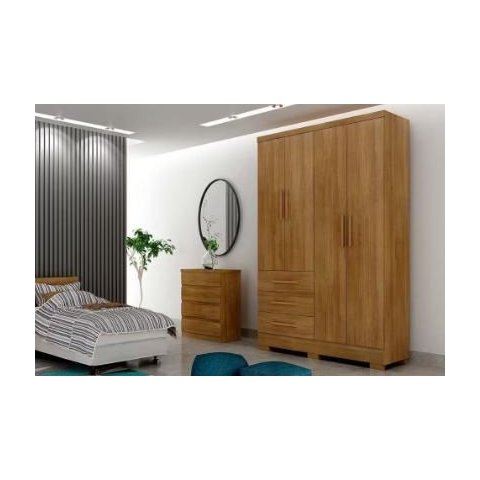 Guada Roupa Solteiro 4 Portas 3 Gavetas 120cm com Pés Encant Cumaru - Novo Horizonte
