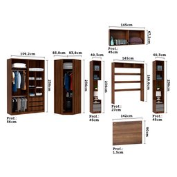 Guarda Roupa de Canto Casal com Vidro Reflecta Nogueira Dourado com Cinza Puro Prime Luciane Móveis - 4
