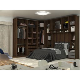 Guarda Roupa de Canto Casal com Vidro Reflecta Nogueira Dourado com Cinza Puro Prime Luciane Móveis - 2