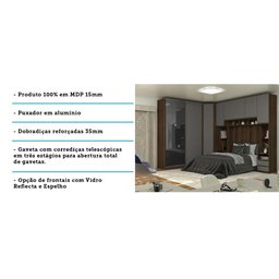 Guarda Roupa de Canto Casal com Vidro Reflecta Nogueira Dourado com Cinza Puro Prime Luciane Móveis - 6