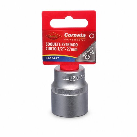 Soquete Estriado Curto 27mm Encaixe 1/2 Cr-V Corneta