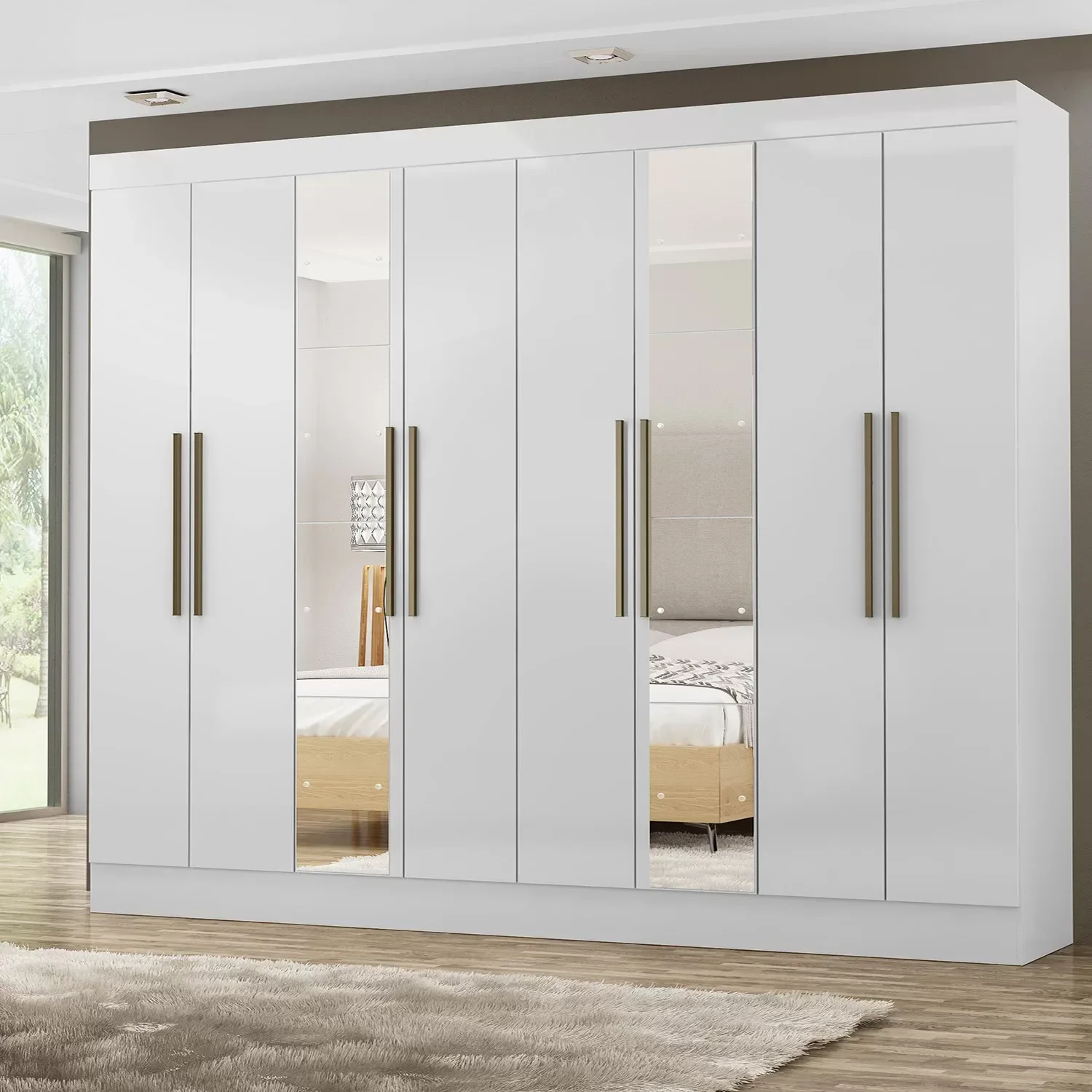 Guarda-Roupa Casal 8 Espelhos 8 Portas 2 Gavetas Nova York Yescasa