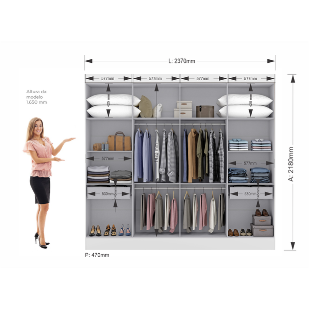Guarda-Roupa Casal 8 Espelhos 8 Portas 2 Gavetas Nova York Yescasa