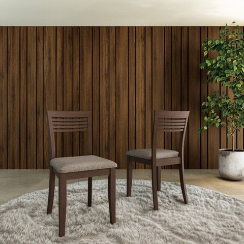 Conjunto 2 Cadeiras Madeira Maciça Rubi Marrom/Café/Cinza