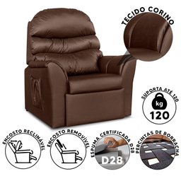 Poltrona De Descanso Reclinável Corino Marrom Hexa Shop JM - 2 Poltrona De Descanso Reclinável Corino Marrom Hexa Shop JM - 2