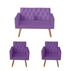 Kit Sofá 2 Lugares e 2 Poltrona Para Sala Bianca Capitonê Suede Roxo - Móveis Mafer