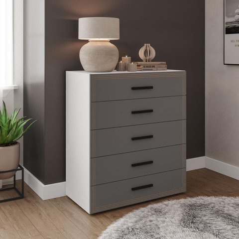 Cômoda Valência com 5 Gavetas 90x104cm Branco/Cinza 240831