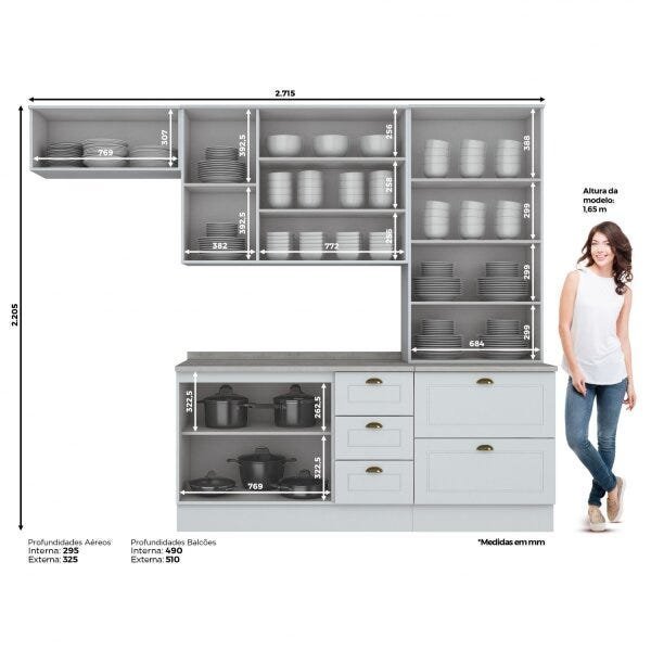 Cozinha Compacta 5 Peças 2 Portas de Vidro Emily Espresso Móveis - 3