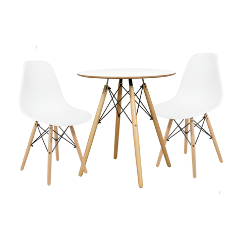 Conjunto Mesa Redonda Chanfrada Branca Eames 70cm com 2 Cadeiras Branca Eames Dsw - La Mobilia