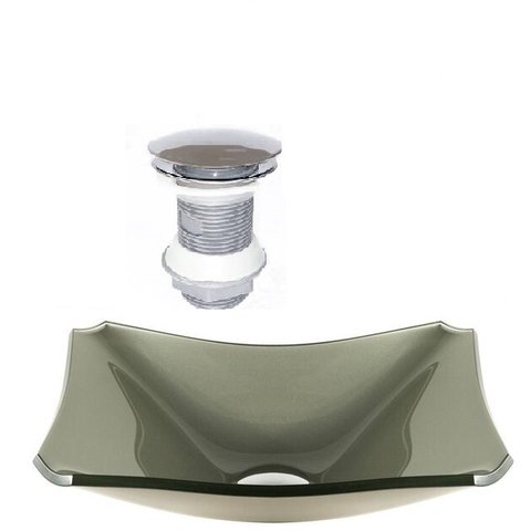 Cuba de Vidro Retangular Chanfrada 37cm Champanhe + Válvula Click