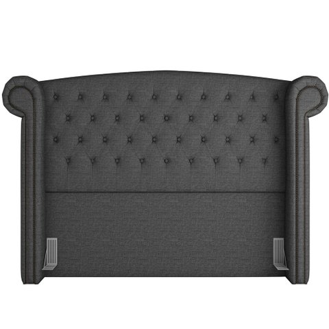 Cabeceira Cama Box King com Tachas 195 cm Sofia P05 Linho Cinza Escuro - Lyam Decor