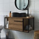 Ver imagem 2 de Gabinete de Banheiro C/ Cuba Oval Preta Balcão Suspenso Pia L1019p