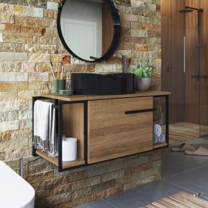 Gabinete de Banheiro C/ Cuba Oval Preta Balcão Suspenso Pia L1019p