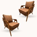 Ver imagem 1 de Kit 2 Poltronas Decorativa Mona Braço de Madeira:linho Terracota