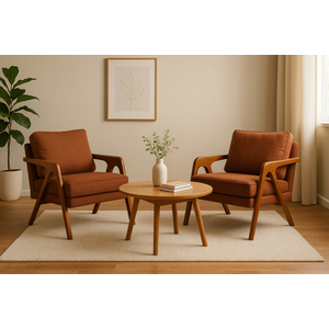 Kit 2 Poltronas Decorativa Mona Braço de Madeira:linho Terracota