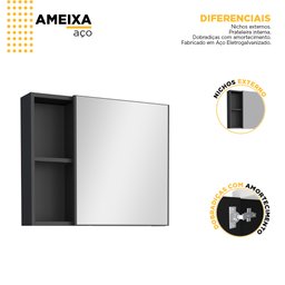 Espelheira Em Aço Para Banheiro Ameixa Cozimax - Preto - 2