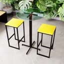 Ver imagem 1 de Conjunto Mesa Alta Bar Bistrô Redonda Vidro 2 Bancos Estofado Don Castro Decor