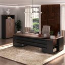 Ver imagem 2 de Mesa Escritório Presidente e Armário Alto 2 Portas Corp A06 Charuto/preto - Mpozenato