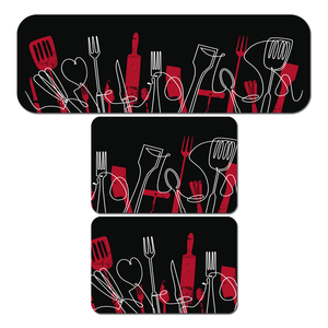 Kit de 3 Tapetes para Cozinha Talheres Antiderrapante