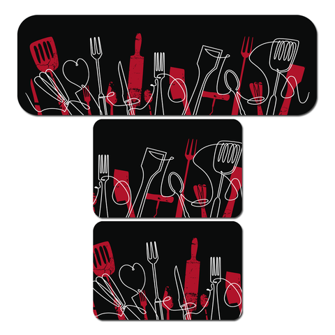 Kit de 3 Tapetes para Cozinha Talheres Antiderrapante