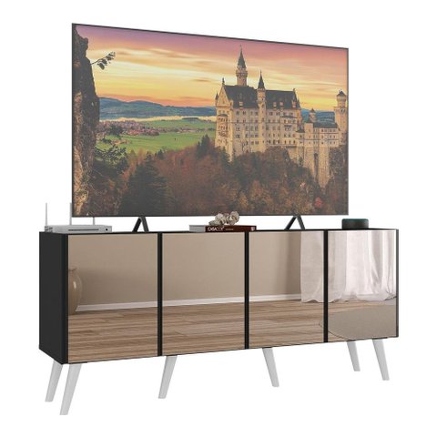 Rack Tv até 50 Polegadas 4 Portas Retrô com Espelhos Multimóveis Mp1082 Preto/branco