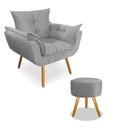Ver imagem 2 de Kit 2 Poltronas Opalas com Puff Redondo Suede Cinza