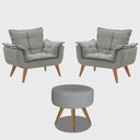 Ver imagem 1 de Kit 2 Poltronas Opalas com Puff Redondo Suede Cinza