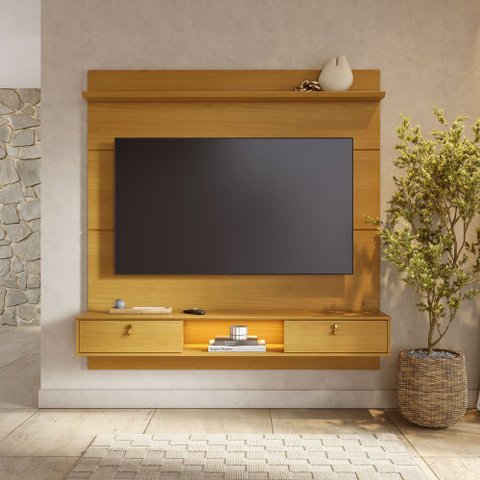 Painel TV 60" Suspenso 160cm com Bancada 2 Portas Basculante Ruan C04 - D'Rossi
