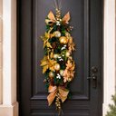 Ver imagem 5 de Arranjo Natalino de Parede Dourado Enfeite Bolas Flores 90cm