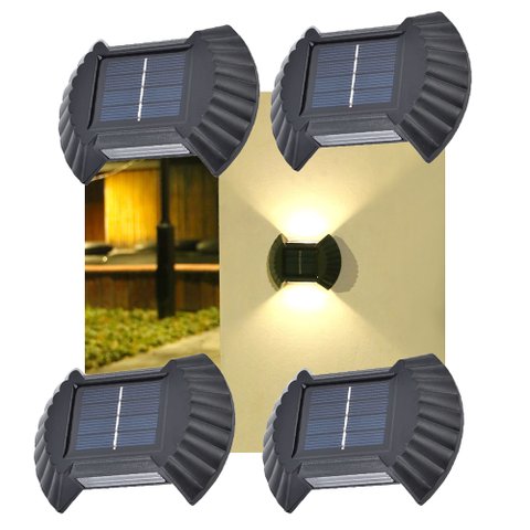 Luminaria Solar Parede Led Arandela Spot Balizador Resistente 4 Und Enfeite Jardim Quintal Escada