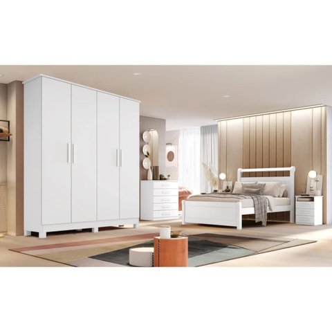 Guarda Roupa Solteiro Nina 100% Mdf 4 Portas 2 Gavetas Puxador em Madeira - Bianchi Móveis