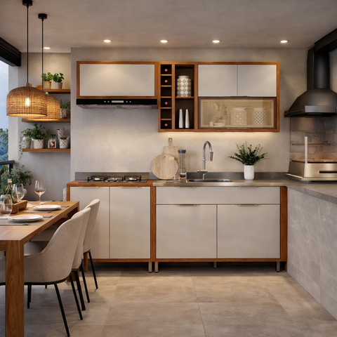 Armário Cozinha Completo Lumiar Mdf P/ Área ou Varanda Gourmet Modulada Monte como Quiser Vidro Refl
