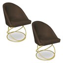 Ver imagem 1 de Kit 02 Cadeiras Poltrona de Jantar Bela Suede Base Metálica Luxo Dourado - Pallazio