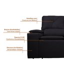 Ver imagem 6 de Sofá com Porta Copos Retrátil e Reclinável Siena 2,05m Velosuede - Netsofas - Preto