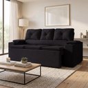 Ver imagem 1 de Sofá com Porta Copos Retrátil e Reclinável Siena 2,05m Velosuede - Netsofas - Preto