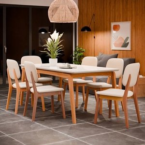 Conjunto Mesa De Jantar Detroit 1.8 Off White/Nature Com 6 Cadeiras Detroit Nature/Areia – Tebarrot 
