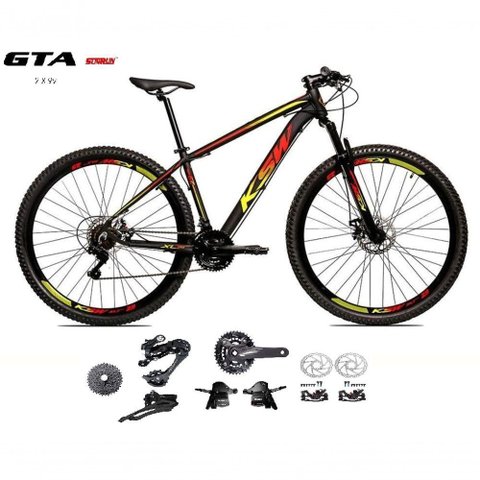 Bicicleta Aro 29 Ksw Xlt Kit 2x9 Sunrun Freio Disco K7 11/36 Pedivela 24/38d Garfo Trava - Preto/