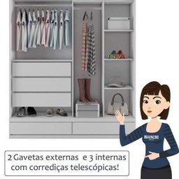 Guarda-Roupa Solteiro 4 Portas Paris Bianchi Móveis Branco - 6