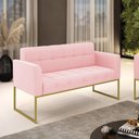 Ver imagem 4 de Sofá Namoradeira Elisa Suede Rosa Bebê Base Metálica Industrial Dourada - D'Rossi