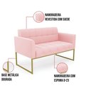 Ver imagem 7 de Sofá Namoradeira Elisa Suede Rosa Bebê Base Metálica Industrial Dourada - D'Rossi