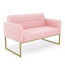 Ver imagem 1 de Sofá Namoradeira Elisa Suede Rosa Bebê Base Metálica Industrial Dourada - D'Rossi
