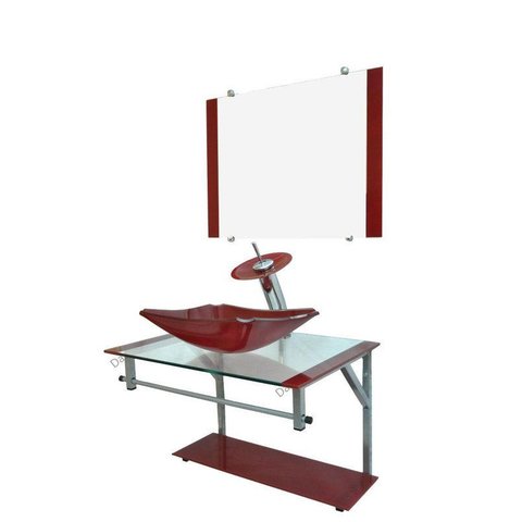 Gabinete de Vidro 60cm Cuba Chanfrada Vinho + Torneira Cascata - Dahora