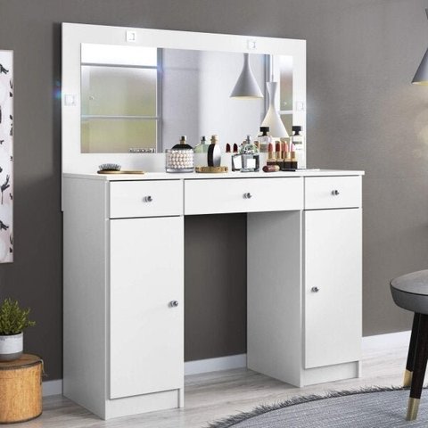 Penteadeira Camarim com Espelho e LED 3 Gavetas 2 Portas Carisma