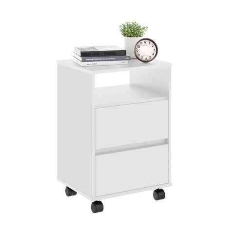 Mesa de Cabeceira Fox com Rodízio 2 Gavetas Pleno Móveis - Branco