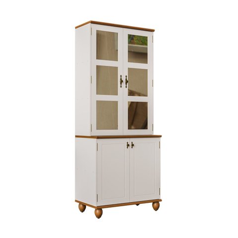 Cristaleira 4 Portas com Tampo e Base de Madeira Maciça Joy Branco/Off White/Cinamomo