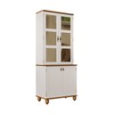 Ver imagem 1 de Cristaleira 4 Portas com Tampo e Base de Madeira Maciça Joy Branco/Off White/Cinamomo
