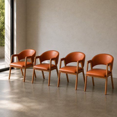 Kit 4 Poltronas Sala Jantar Madeira Maciça Assento Estofado Encosto Curvo Ergônomico