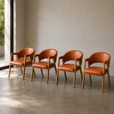 Ver imagem 1 de Kit 4 Poltronas Sala Jantar Madeira Maciça Assento Estofado Encosto Curvo Ergônomico
